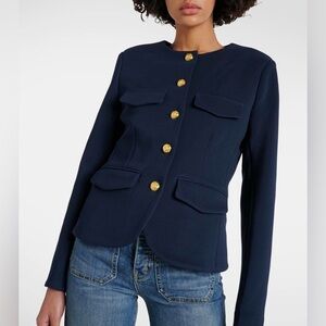 Veronica Beard Kensington Knit Jacket with Gold Buttons Navy Blue Marine XS
